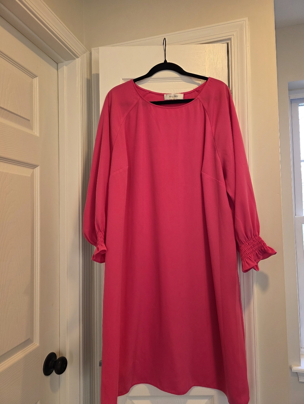 Bright Pink Shift Dress with Smocked Cuffs